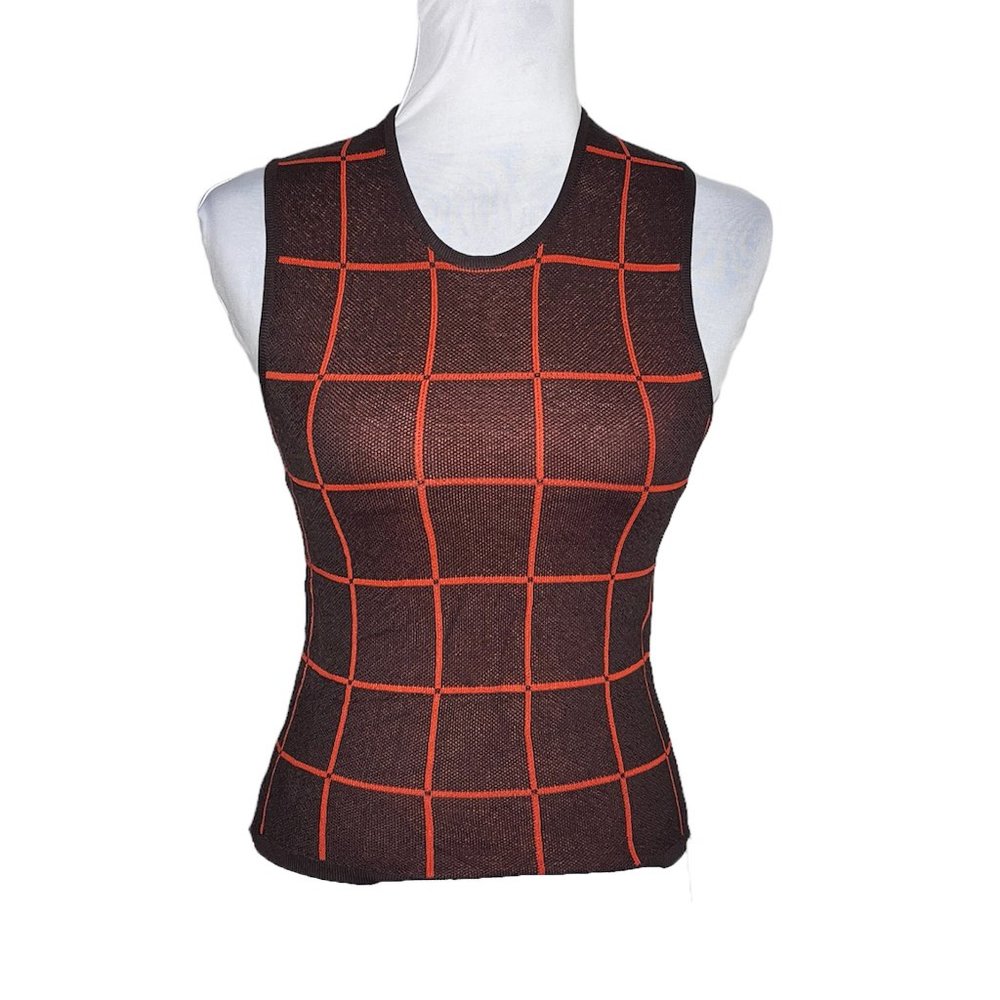 Calvin Klein Grid Check Pattern Sleeveless Top Size S